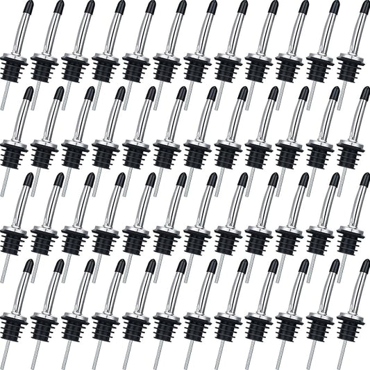 48 Pcs Stainless Steel Bottle Pourers Tapered Liquor Pourers with Rubber Dust Caps Tapered Spouts Set Bar Supplies Vinegar Bottle Dispenser Wine Liquor Spout for Oil Beer Drink Water