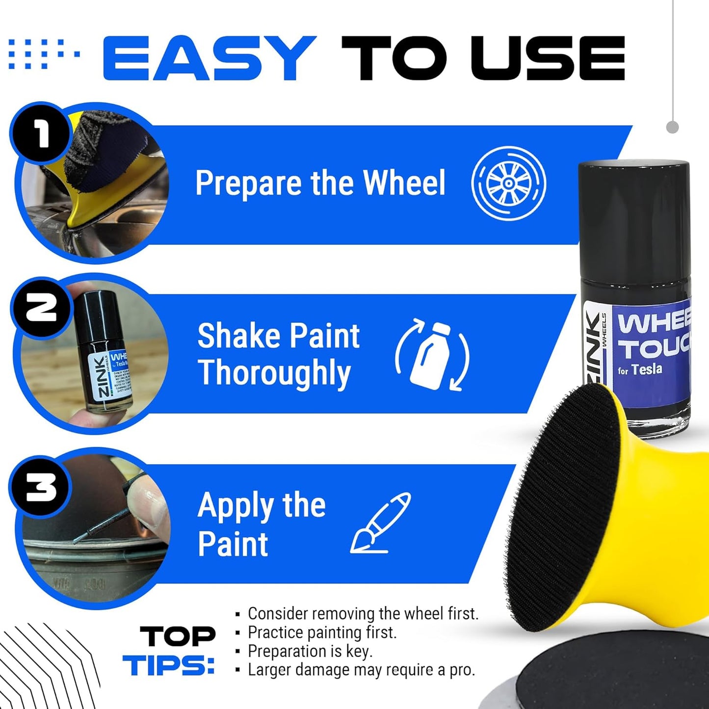 Premium Tesla Wheel Curb Rash Repair Kit for Model S 19-inch Grey Tempest Rims - DIY Kit with Color-matched Touch Up Paint - Made in USA