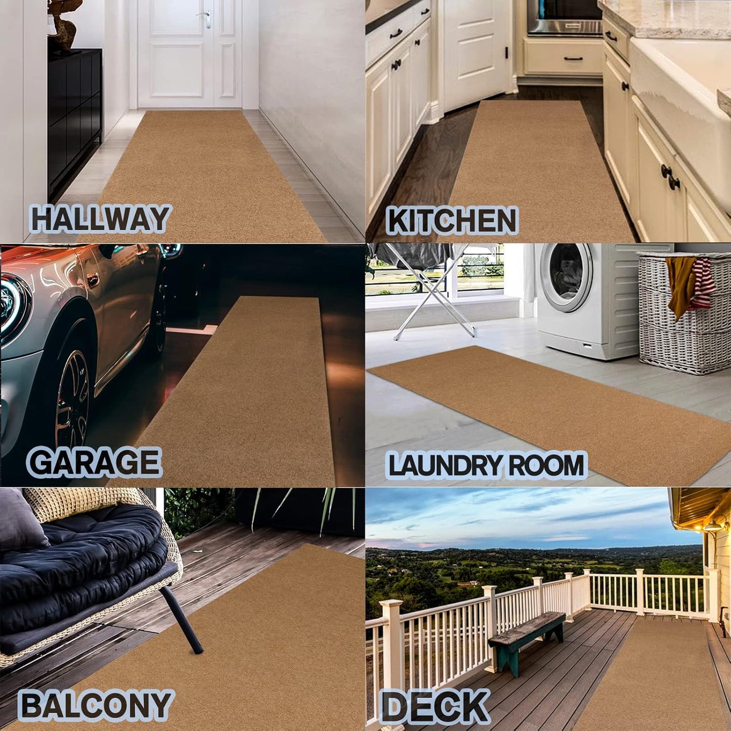 Custom Size Backed Non-Slip Area Rugs Runner, Easy Clean, Waterproof Runner Rugs for Hallway Entryway, Kitchen, Laundry, 2FT x 9FT, Beige