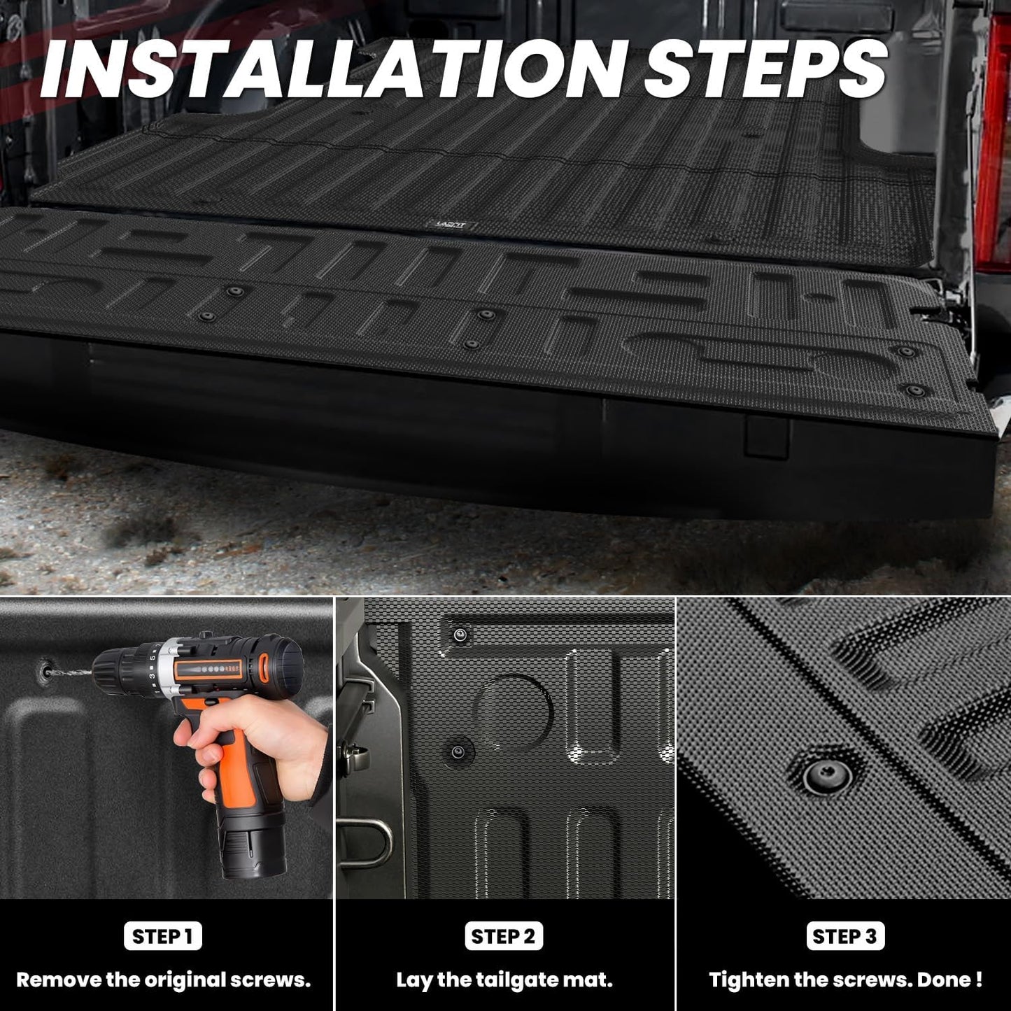 LASFIT Tailgate Mat for Ford F-150 2021-2025(Without Work Surface or Pro Access Tailgate) Truck Tailgate Liner All Weather Protector TPE Tailgate Cover, 1pc Black