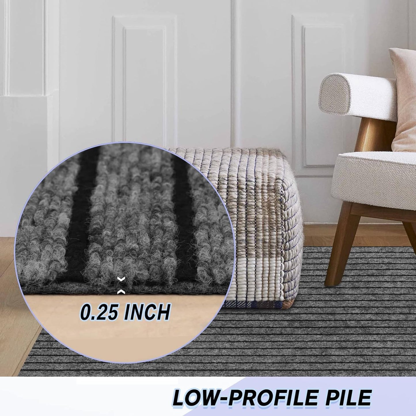 Custom Size Backed Non-Slip Area Rugs Runner, Easy Clean, Waterproof Runner Rugs for Hallway Entryway, Kitchen, Laundry, 3FT x 63FT, Gray Stripe