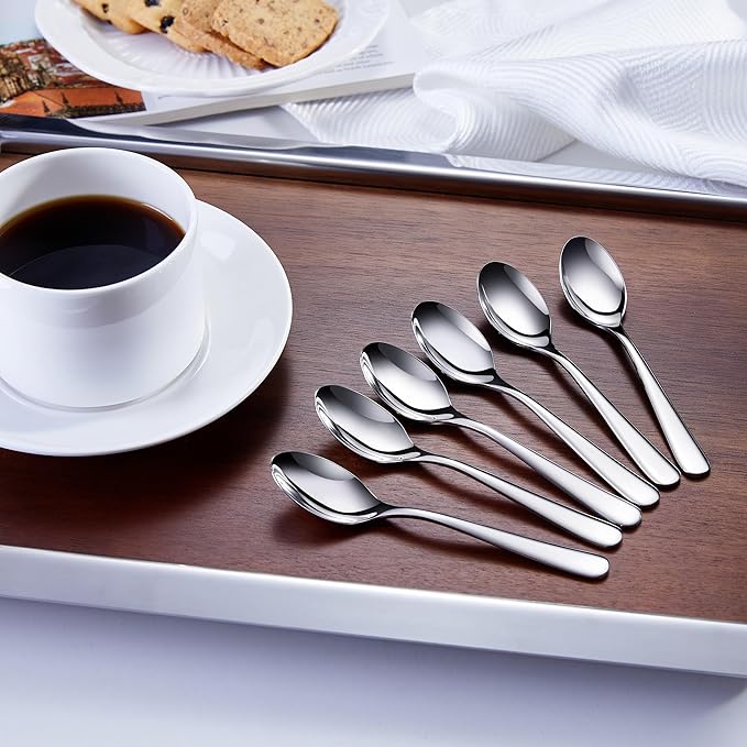 KEAWELL Premium Louise Demitasse Espresso Spoons, 18/10 Stainless Steel, 4.4-Inch Small Size, Dishwasher Safe (4.4 inches, 12)