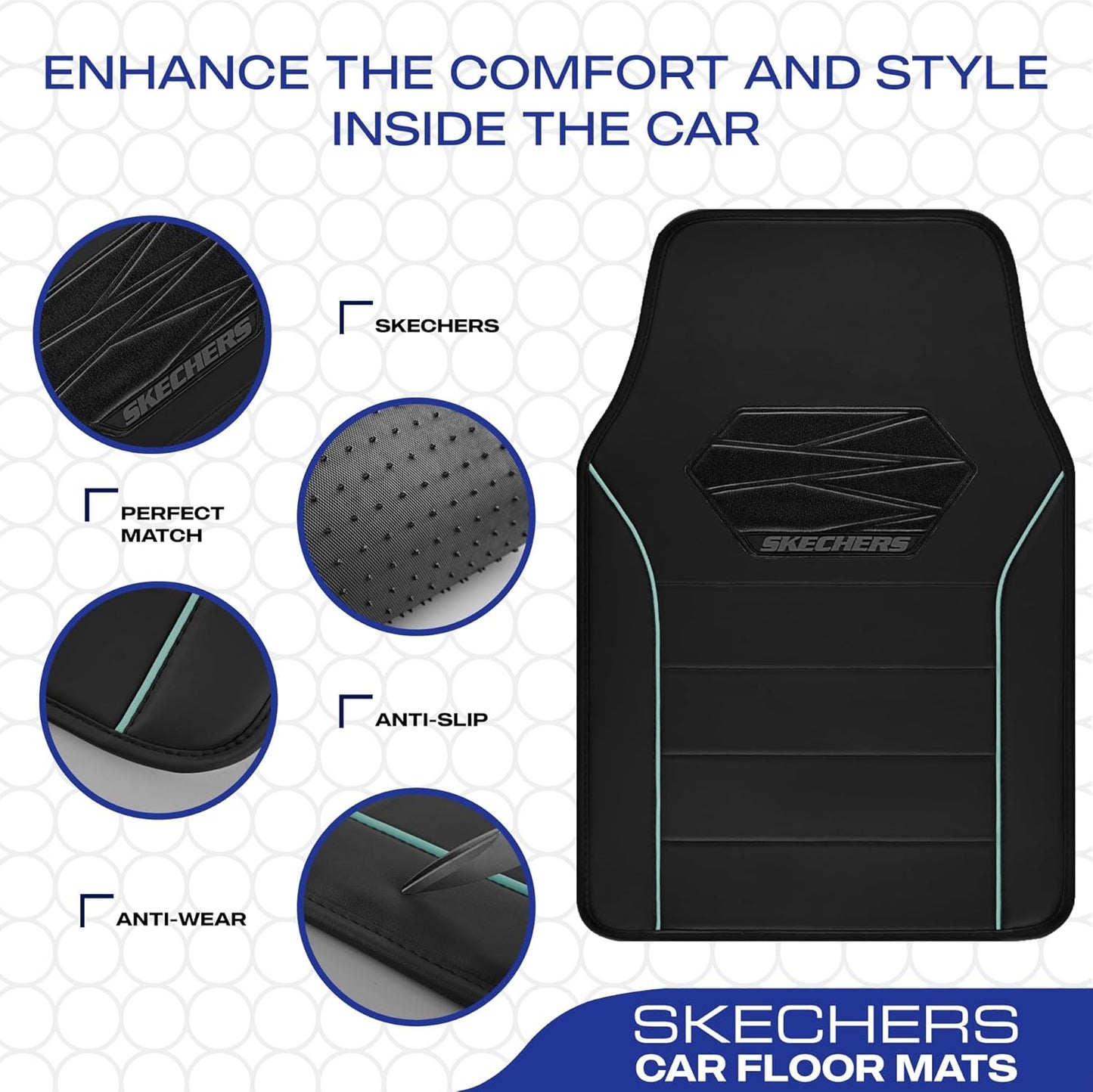 Skechers Memory Foam Car Mats,Leather Piping Car Floor Mats with Anti-Slip Pad,Universal Waterproof Fit Automotive Floor mats for Cars SUV,Vans,sedans,Trucks,car mats Full Set 4pcs Red