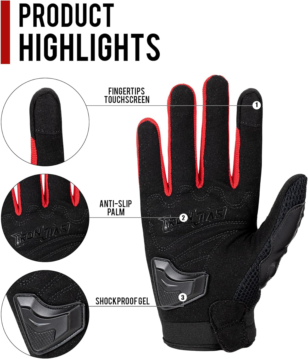 Motorcycle Gloves Touch Screen for Men Women Padding Hard Knuckle Cycling Motorbike ATV Hiking Riding Climbing Glove