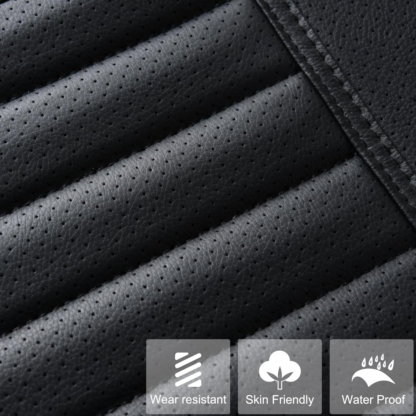 2pc Edge Wrapping Comfortable Car Front Seat Covers, Seat Protectors, Anti-Slip Bottom Seat Cushion Covers for Auto with PU Leather(Black)