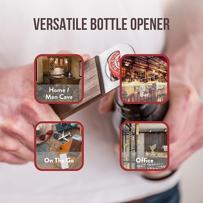 Handheld Bar Blade Bottle Opener | Customizable Flat Beer Cap Bottle Opener | Bartender or Home Tool | Heavy Duty Stainless Steel & Walnut | Custom Engraving Available | 7” x 1.5”