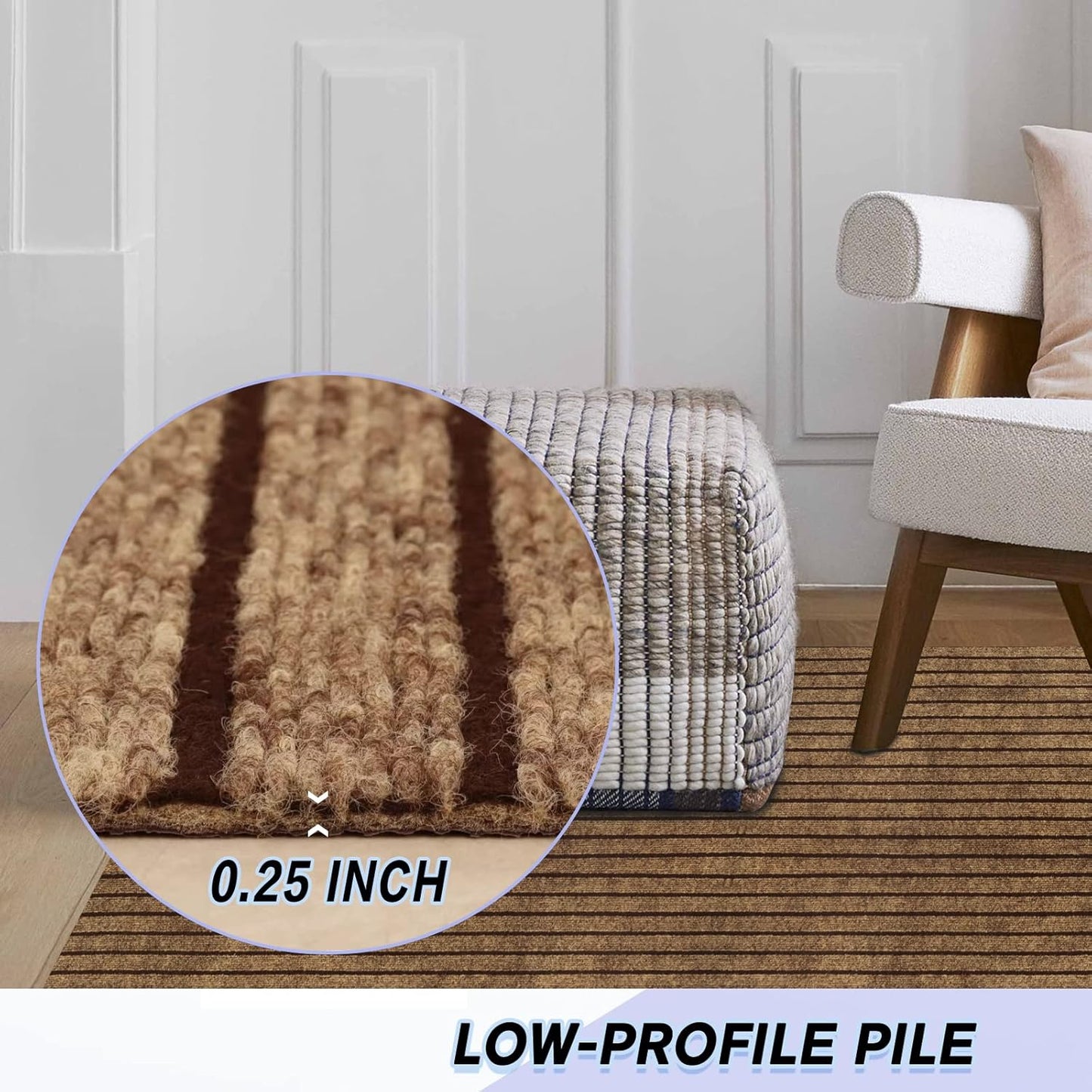 Custom Size Backed Non-Slip Area Rugs Runner, Easy Clean, Waterproof Runner Rugs for Hallway Entryway, Kitchen, Laundry, 2FT x 52FT, Brown Stripe