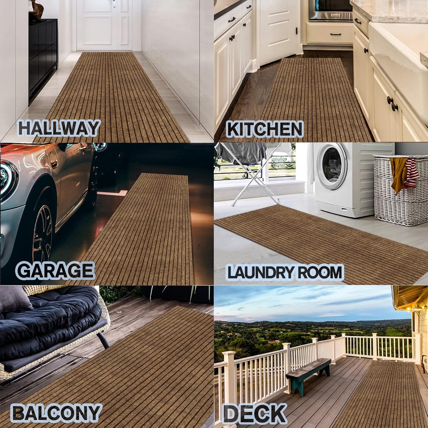 Custom Size Backed Non-Slip Area Rugs Runner, Easy Clean, Waterproof Runner Rugs for Hallway Entryway, Kitchen, Laundry, 2FT x 80FT, Brown Stripe