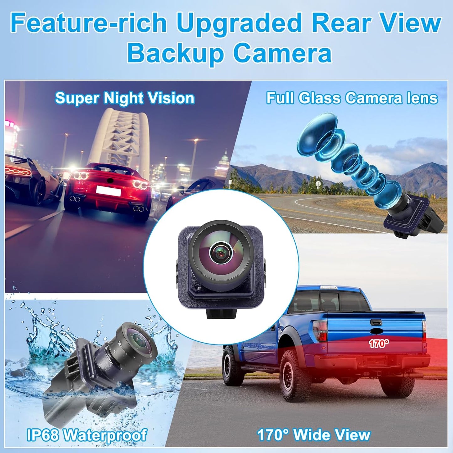 F150 Backup Camera Rear View Parking Assist Camera 170° HD Night Vision Compatible with Ford F150 2010-2014 Mustang 2015-2020 Lincoln MKC 2015-2019 EL3T-19G490-AA EL3Z-19G490-D BL3Z-19G490-B