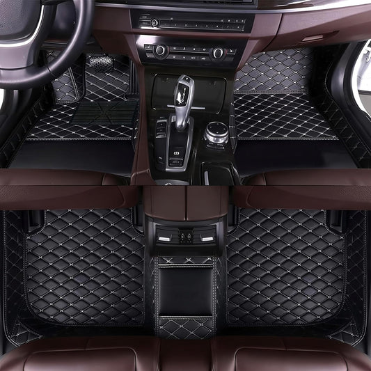 Custom Personalized Floor Mats for Cars，Luxury Full Coverage All Car Floor Mats，Anti-Slip Leather Car Mat Set ，Custom Floor Mats for 99% of Cars, Trucks & SUVs. (Black and White)