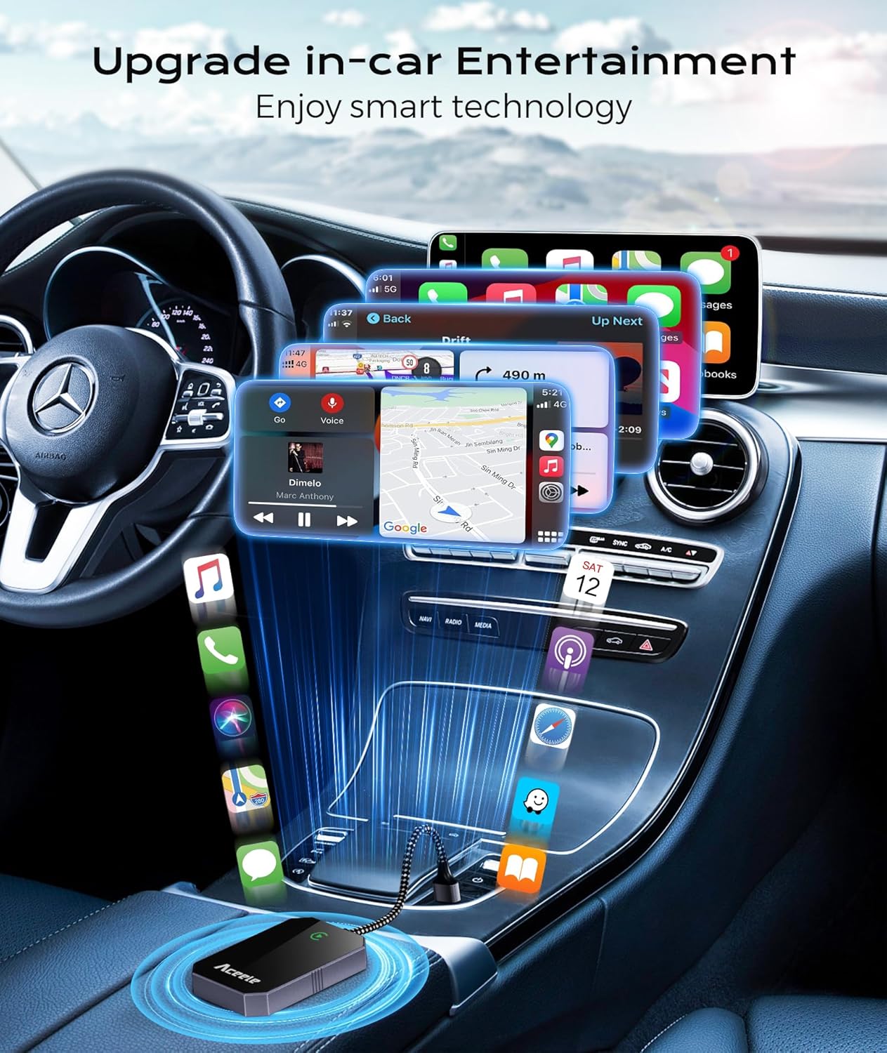 Wireless CarPlay Adapter for Apple iPhone, 2025 Upgraded Converts Wired to Wireless CarPlay with USB-C, 5.8GHz High-Frequency WiFi, Auto-Connect, Plug & Play, Multi-User Seamless Connection