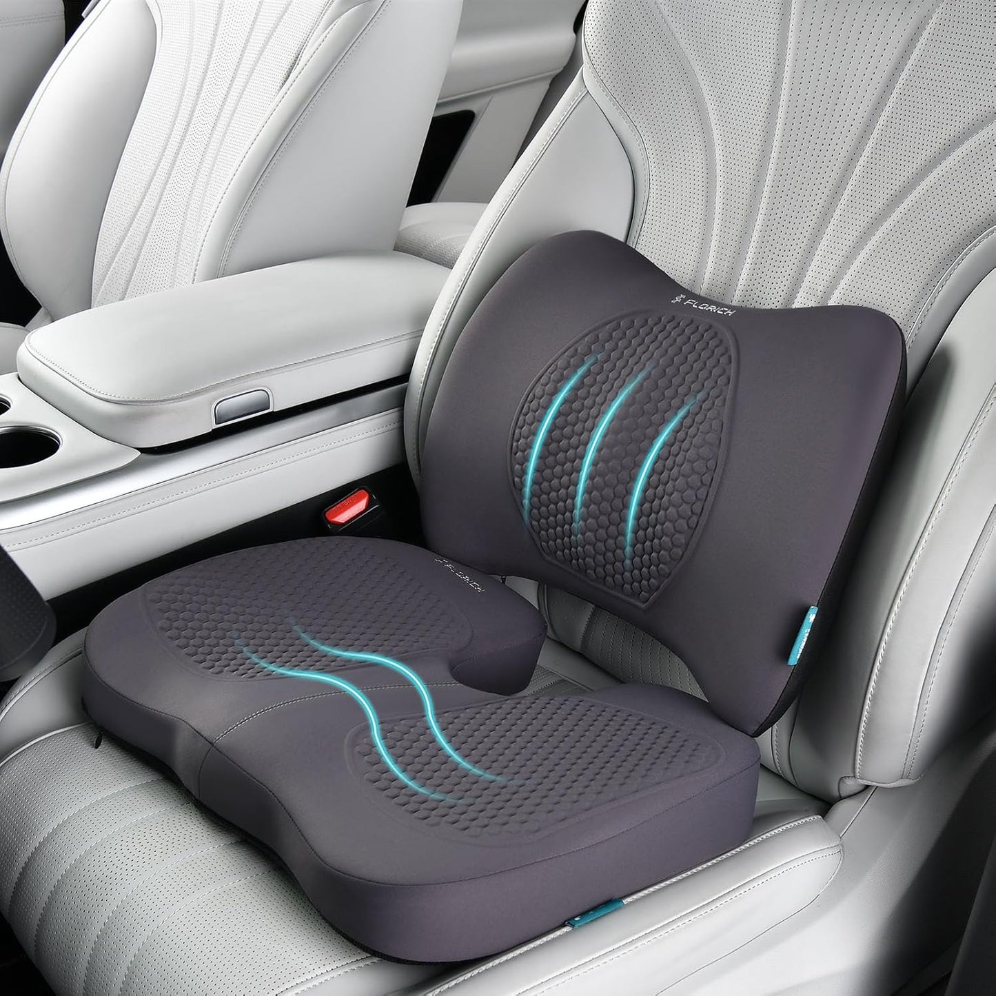 FLORICH Car Seat Cushion and Back Support for Office Chair Memory Foam Chair Cushions Pressure Relief Seat Pads with Gel Massage Point Lumbar Support Relief Sciatica & Tailbone (Grey)