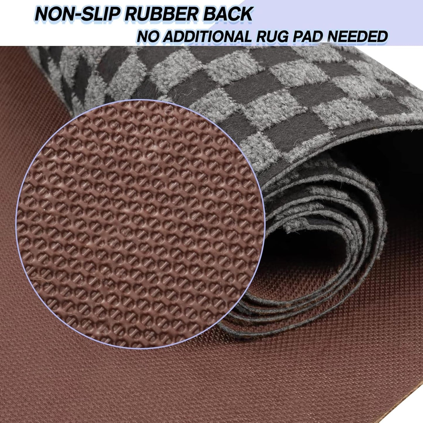 Custom Size Backed Non-Slip Area Rugs Runner, Easy Clean, Waterproof Runner Rugs for Hallway Entryway, Kitchen, Laundry, 4FT x 32FT, Gray Checkered