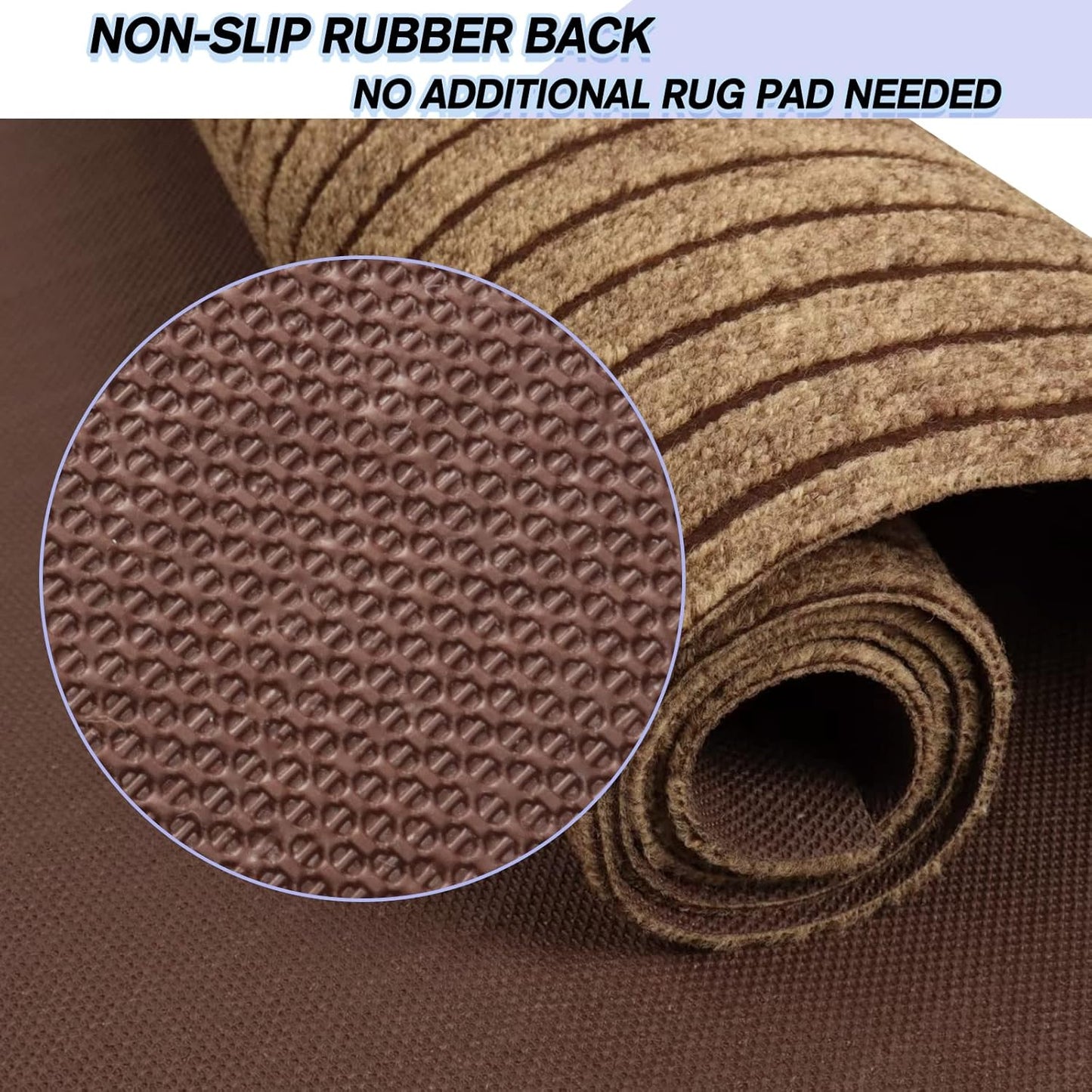 Custom Size Backed Non-Slip Area Rugs Runner, Easy Clean, Waterproof Runner Rugs for Hallway Entryway, Kitchen, Laundry, 2FT x 57FT, Brown Stripe
