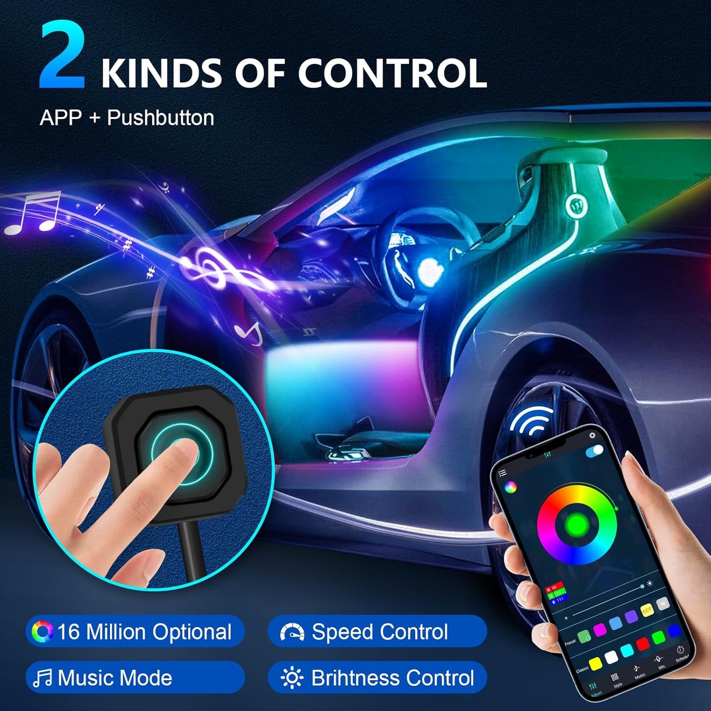 WEBUPAR Acrylic Interior Car Lights, Car Accessories 14 in 1 Car LED Strip Lights with APP Control