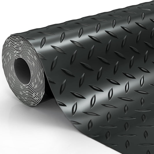 8.2 x 23 FT Garage Floor Mat, 2.8mm Thickened Diamond Plate PVC Garage Flooring Roll for Car, 188.6 SQFT Heavy Duty Vinyl Garage Floor Protector for Garage, Basement, Truck. Black