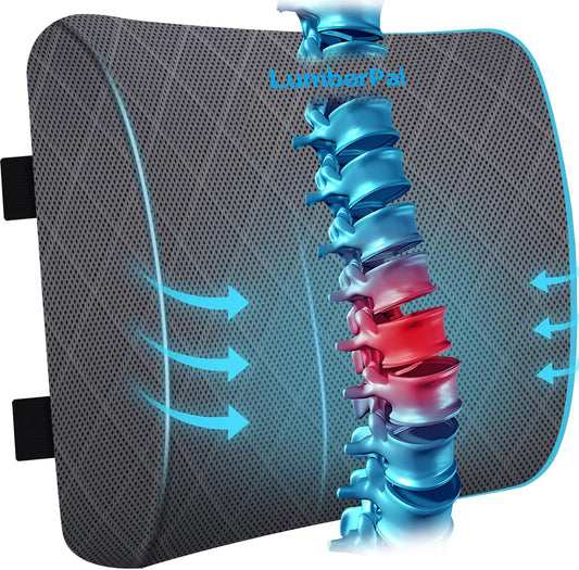 Lumbar Support Pillow for Office Chair Back Support Lumbar Pillow for Car, Gaming, Office Chair - Improve Sitting Posture & Back Pain Relief, Memory Foam, Adjustable Straps, Grey