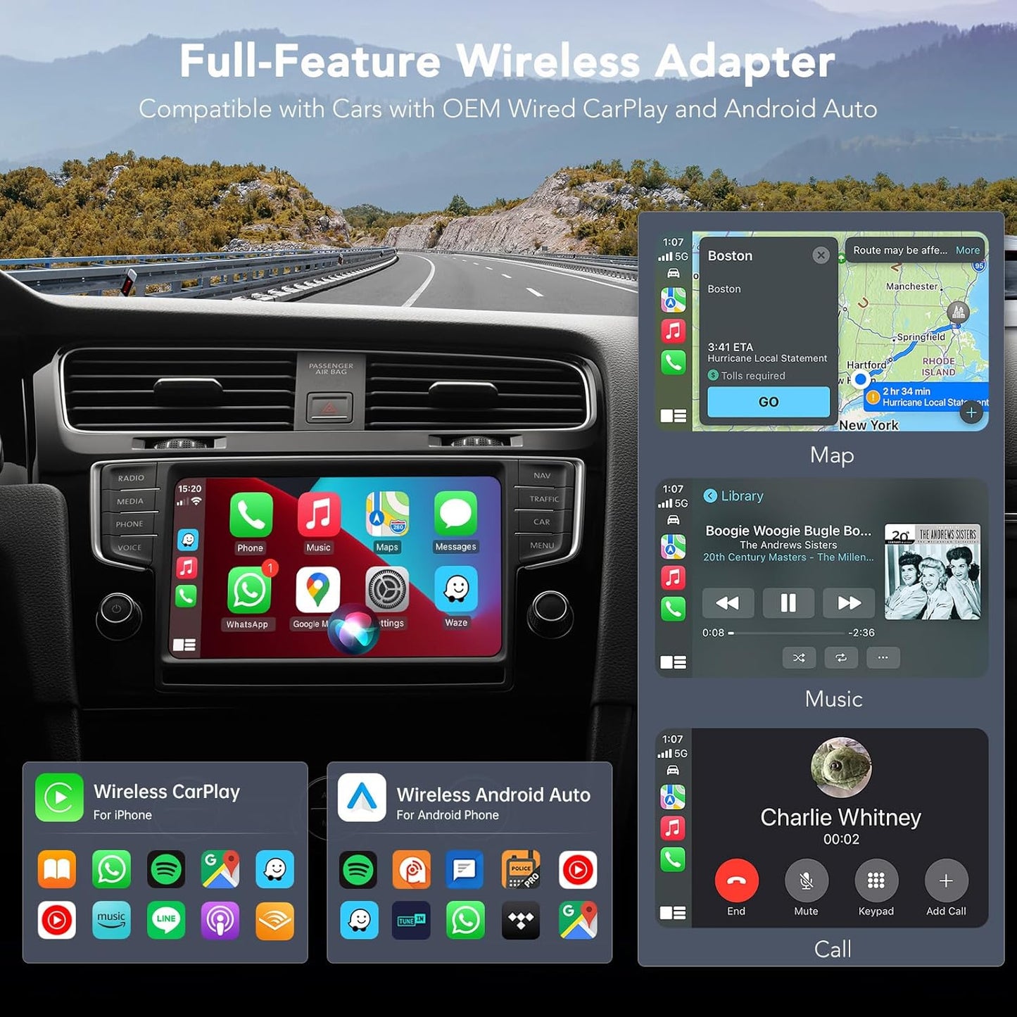 Wireless CarPlay Adapter 2025, Convert Wired to Wireless CarPlay Adaptor for Apple, Compatible with Cars with Factory Wired CarPlay for iPhone & Android with USB/USB-C Port (Light Grey)