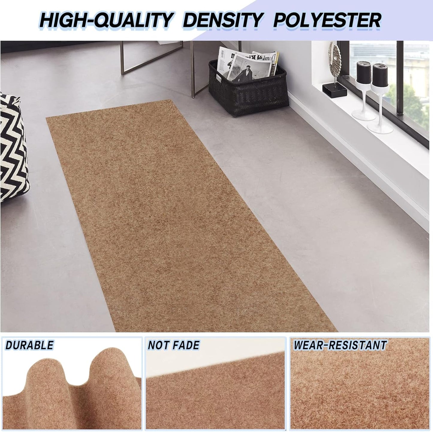 Custom Size Backed Non-Slip Area Rugs Runner, Easy Clean, Waterproof Runner Rugs for Hallway Entryway, Kitchen, Laundry, 2FT x 37FT, Beige