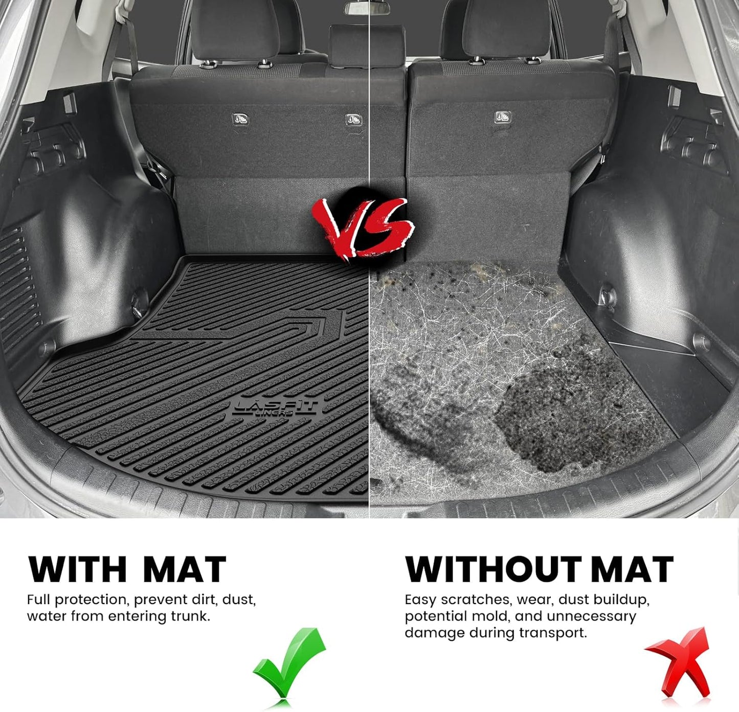 LASFIT Cargo Mat Fit for Toyota RAV4 2013-2018 TPE All Weather RAV4 Hybrid and Gasoline Trunk Mat 2013 2014 2015 2016 2017 2018 Custom Fit Rear Cargo Liner, Black