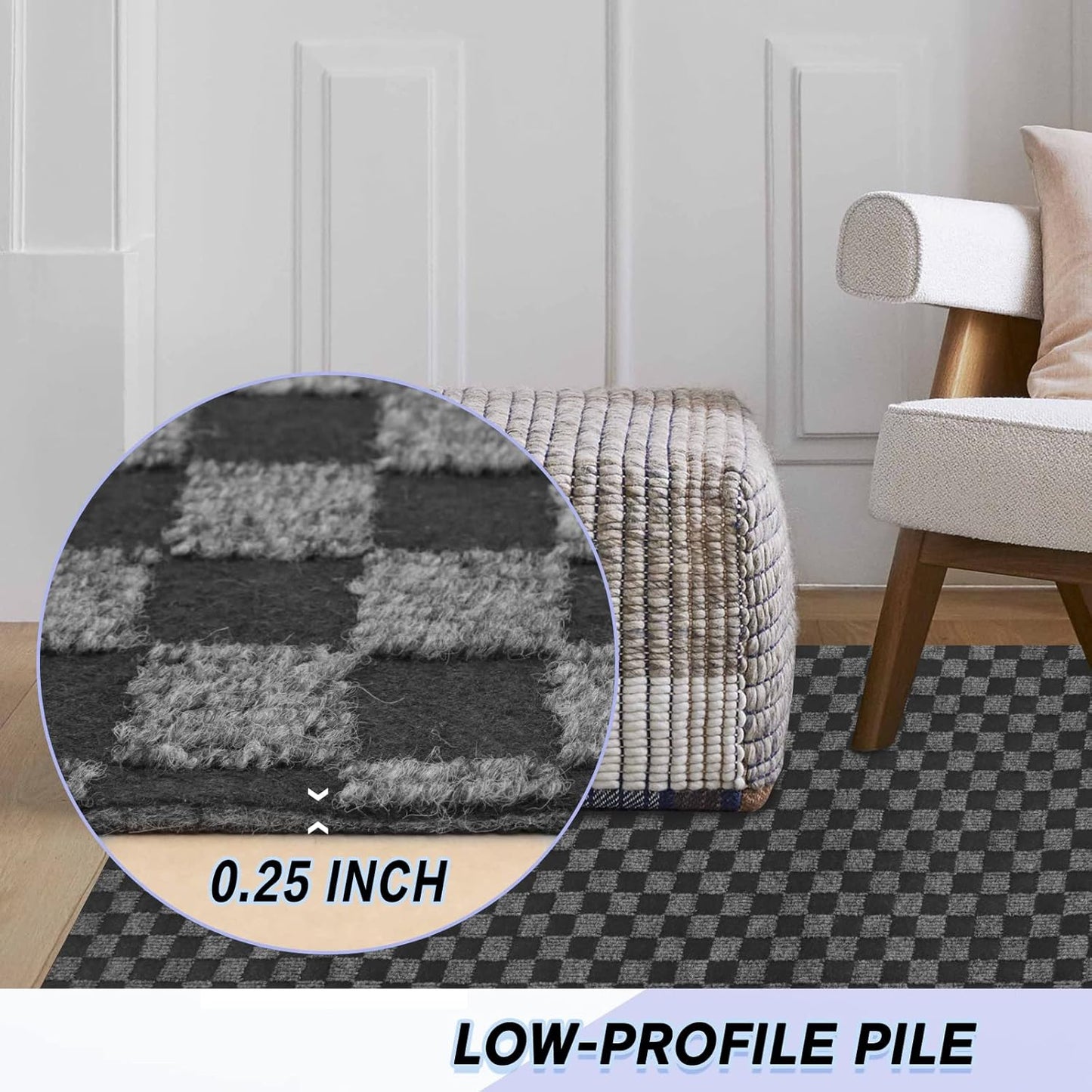 Custom Size Backed Non-Slip Area Rugs Runner, Easy Clean, Waterproof Runner Rugs for Hallway Entryway, Kitchen, Laundry, 2FT x 78FT, Gray Checkered