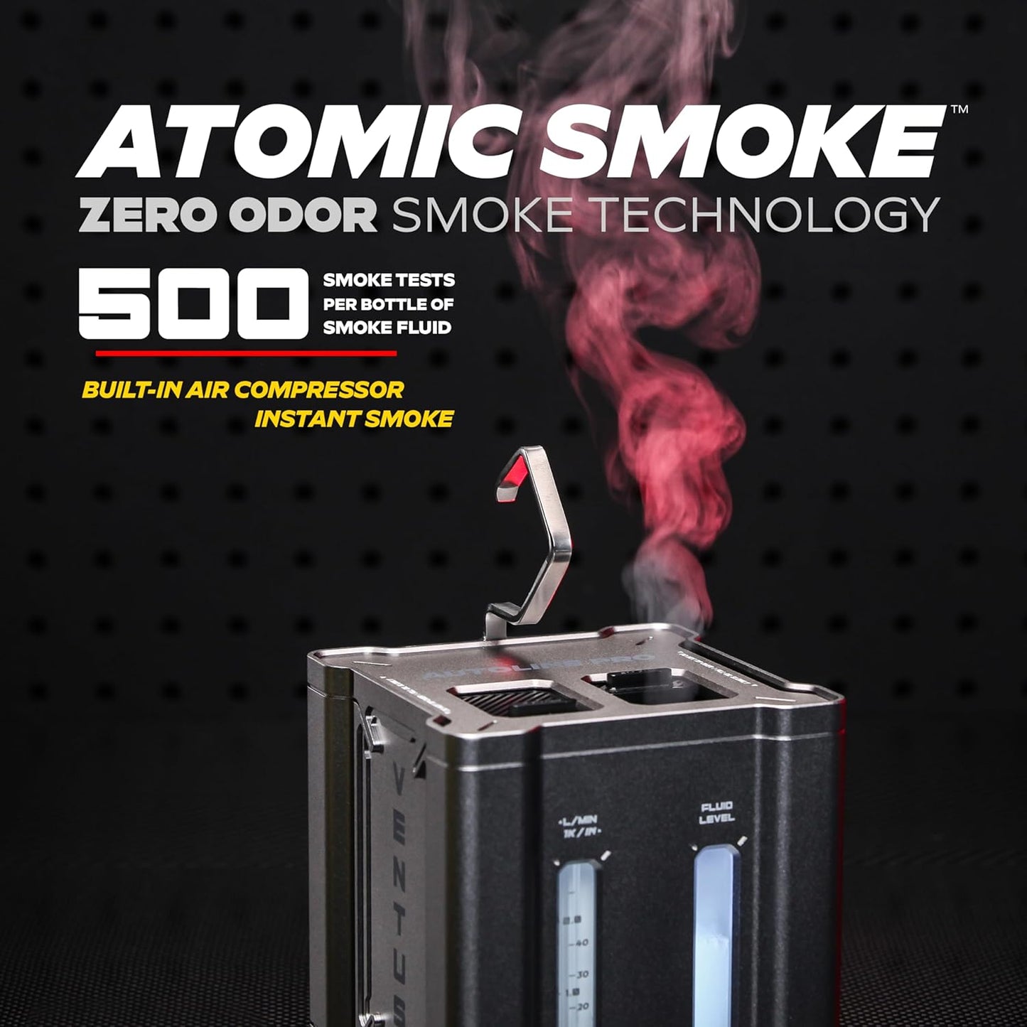 AutoLine Pro Automotive Ventus Smoke Machine Leak Tester EVAP Vacuum - World's #1 Self-Powered Li-Ion Battery Unit - OEM Odorless Fluid Lasts 500 Tests - Built-in Air Compressor - Cone Cap Plugs
