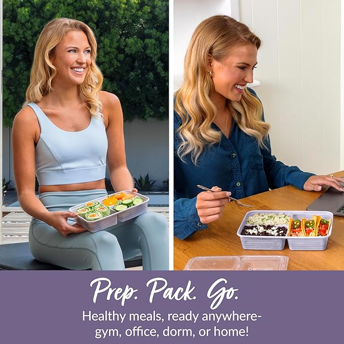 Bentgo Prep - 20-Piece 3-Compartment Reusable Meal Prep Containers with Lids, PFAS & BPA Free Materials, Durable, Microwave, Freezer, & Dishwasher Safe To Go Food Storage (Lilac)