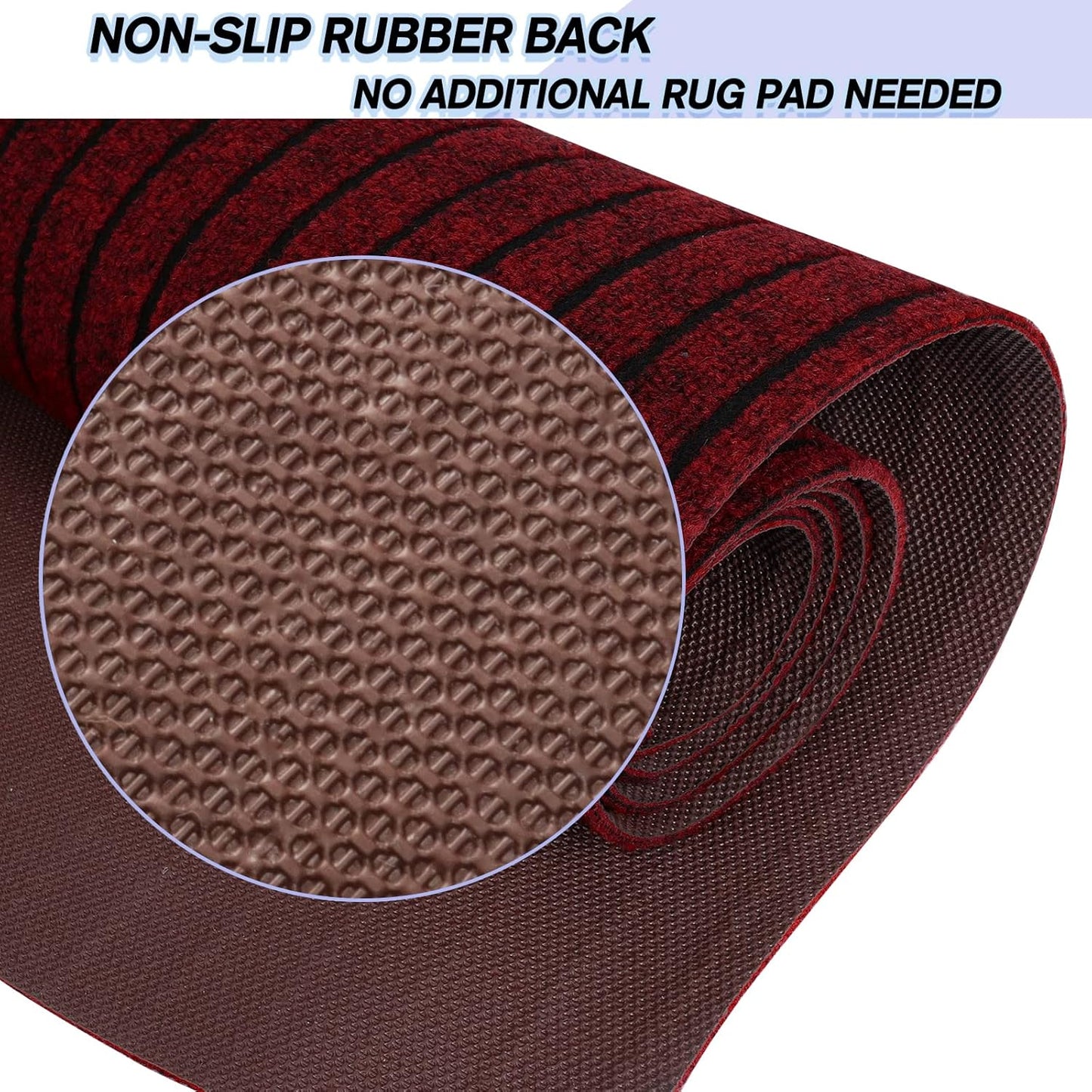 Custom Size Backed Non-Slip Area Rugs Runner, Easy Clean, Waterproof Runner Rugs for Hallway Entryway, Kitchen, Laundry, 3FT x 22FT, Red Stripe