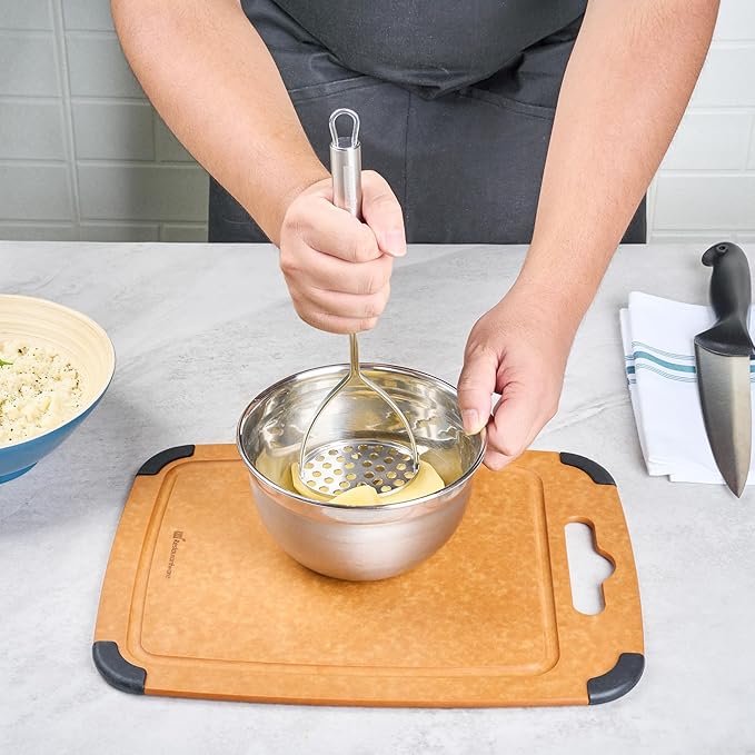 Restaurantware-German Standard Round-Faced Mashers With Ergonomic Handle, 24 Heavy-Duty Potato Mashers - Dishwashable, Durable, Stainless Steel Food Mashing Tool, For Avocado, Beans, Sweet Potatoes
