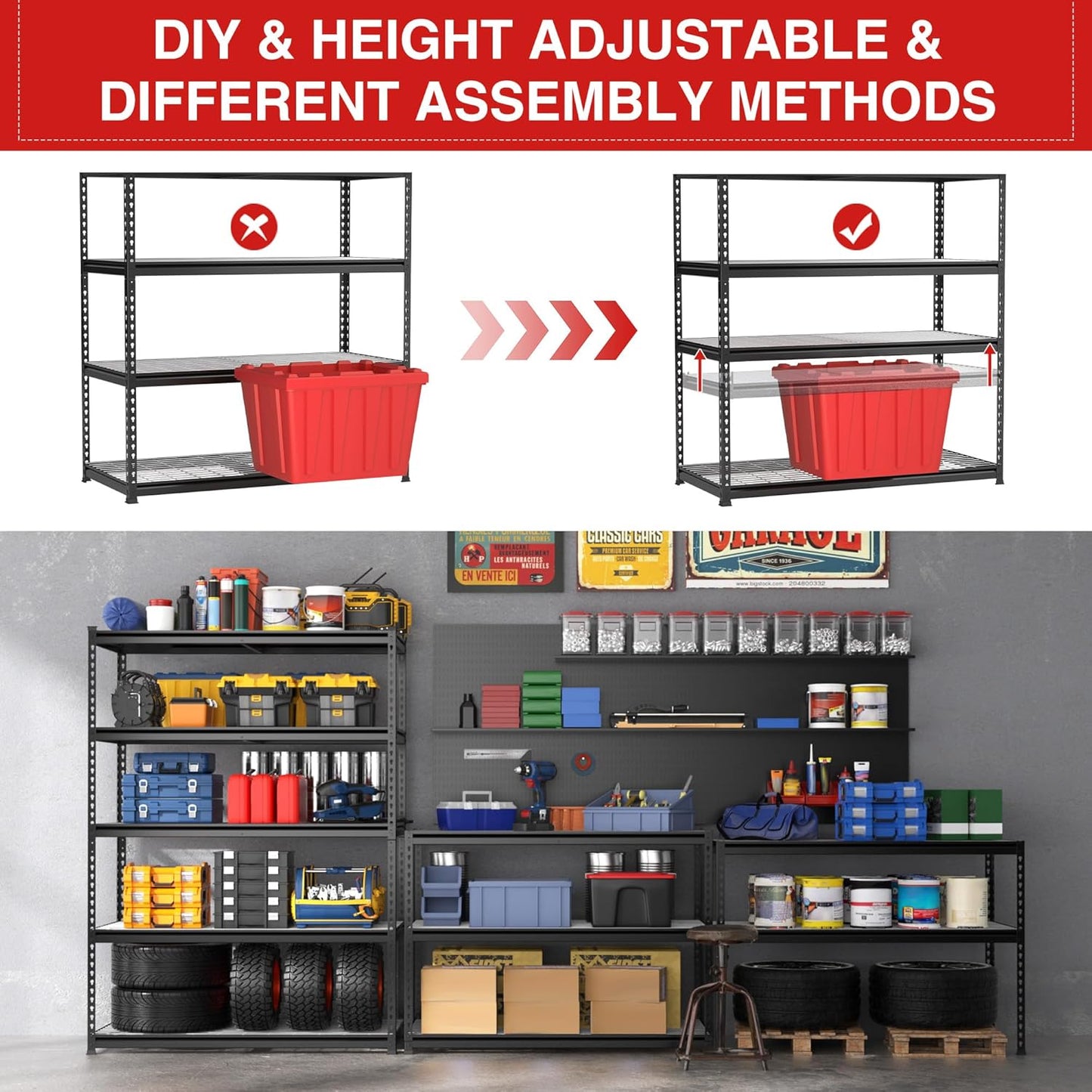 WORKPRO 5-Tier Metal Shelving Unit, 48”W x 24”D x 72”H, Heavy Duty Adjustable Storage Rack, 4000 lbs Load Capacity (Total), for Garage, Basement, Warehouse, 10 Pack