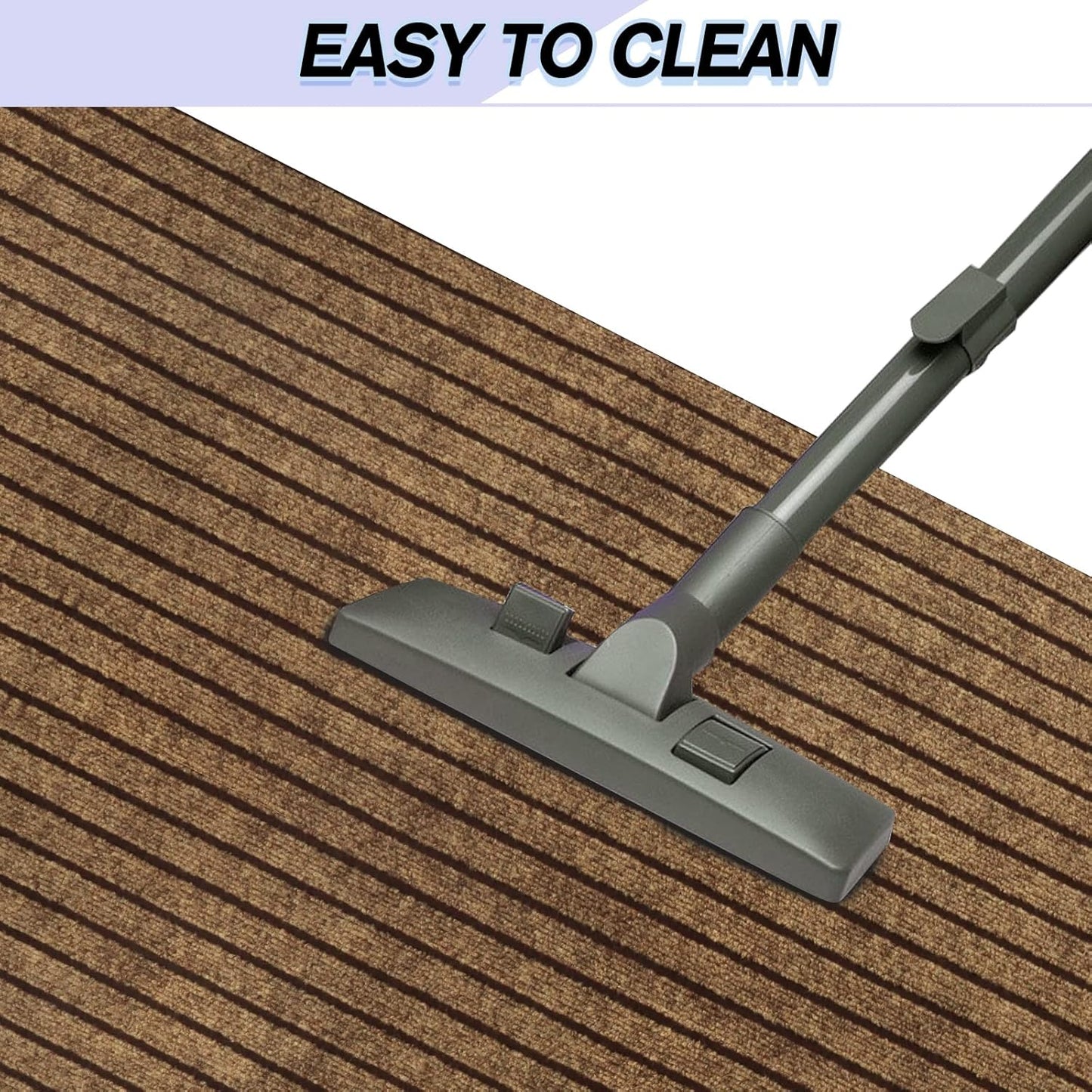 Custom Size Backed Non-Slip Area Rugs Runner, Easy Clean, Waterproof Runner Rugs for Hallway Entryway, Kitchen, Laundry, 3FT x 15FT, Brown Stripe