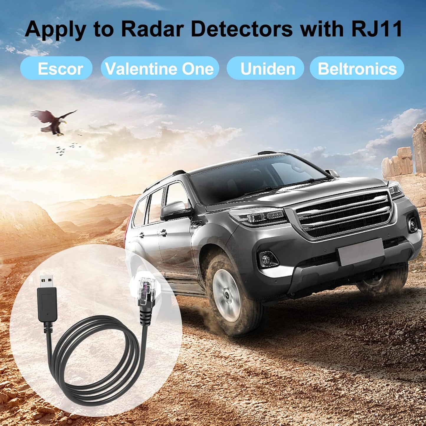 Radar Detector Cable, USB to RJ11 Plug Cable,for Escort Radenso XP Uniden Beltronics Cobra Whistler Radar Detector,Replacement Power Cable for Radar Detectors.(RJ11-6.56ft)