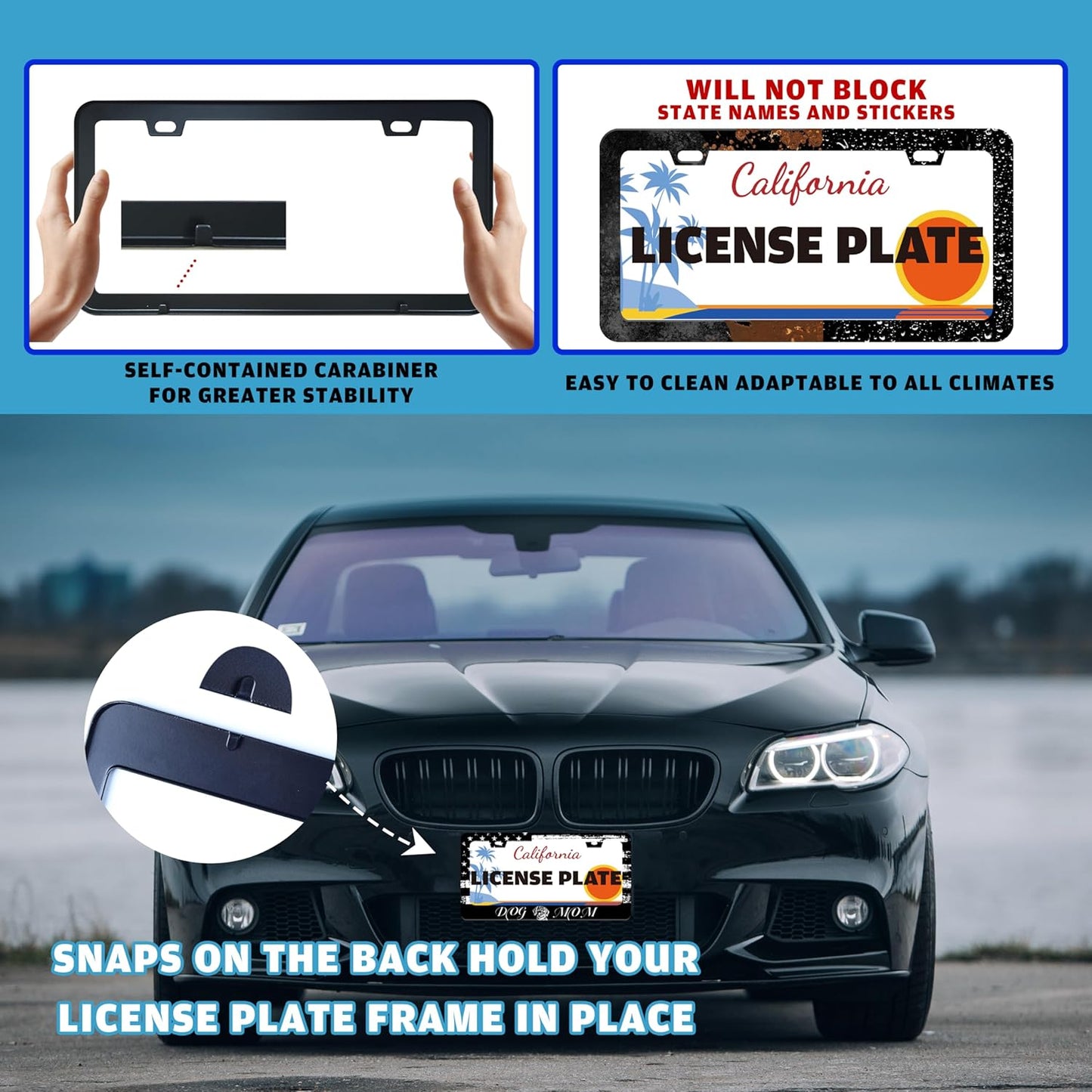 Dog Mom License Plate Frame Vintage American Flag Animal License Plate Holder for Front or Rear Car Tags Reusable Durable Stainless Steel Car Funny Decoration with Screws 6.3 X 12.2 in for Men Women