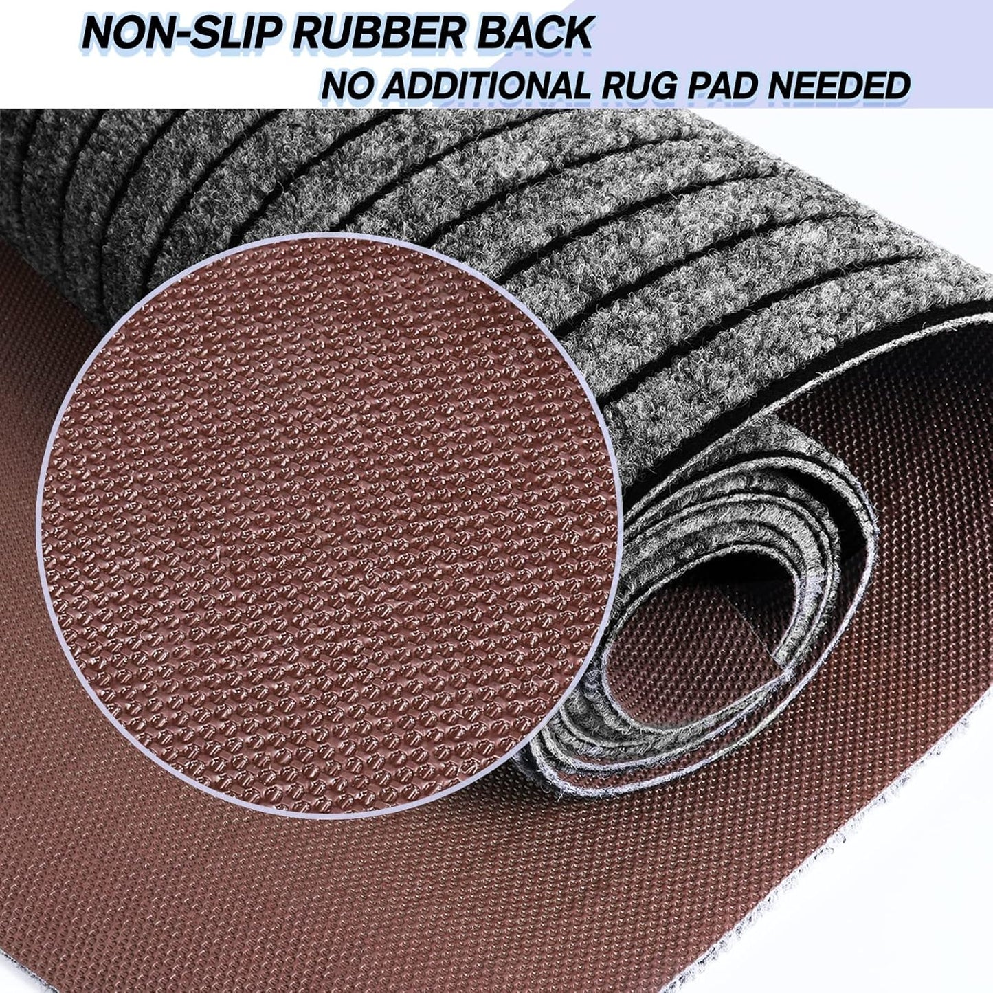 Custom Size Backed Non-Slip Area Rugs Runner, Easy Clean, Waterproof Runner Rugs for Hallway Entryway, Kitchen, Laundry, 4FT x 4FT, Gray Stripe