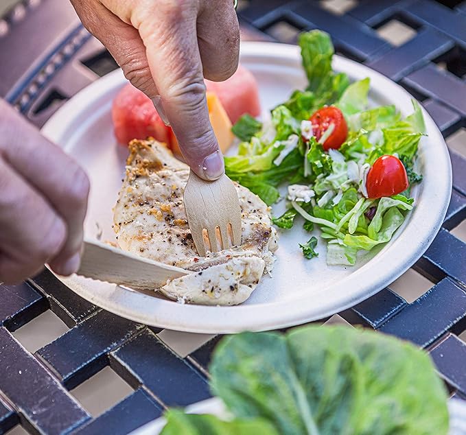 Disposable Wooden Cutlery Set - 100% Home Compostable - 480 Mix (240 Forks, 80 Spoons and 160 Knives) 6.5", Bamboo Utensils Alternative, Eco-Friendly, Organic, Sustainable and Carbon Neutral Certified